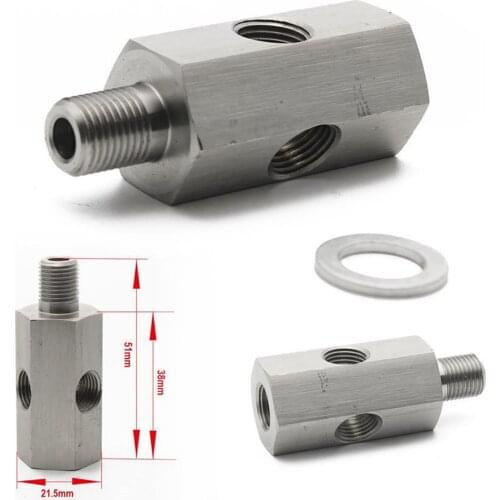 50mm 1/8in BSPT Oil Pressure Sensor Tee to NPT Adapter Feed Line Gauge