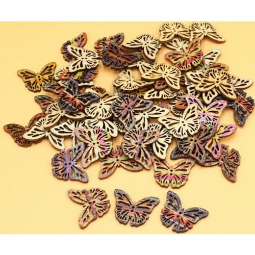50pcs/lot butterfly buttons 2 Holes Mixed Wooden Buttons Sewing Scrapbooking decorate buttons For Craft sewing supplies