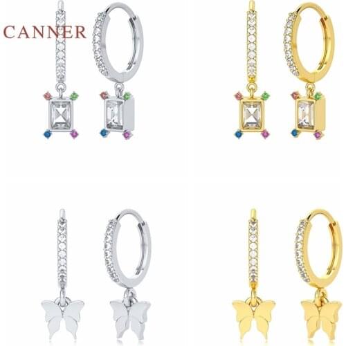 CANNER 925 Sterling Silver Earrings For Women Simple Zircon Butterfly Earrings Hoops Pendientes Plata 925 Fine Jewelry Joyero