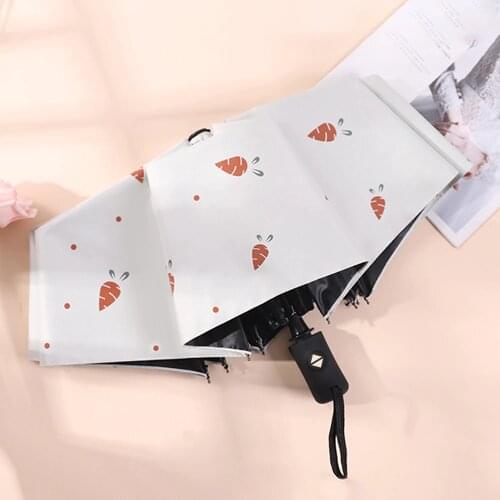 Automatic Umbrella Fruit pattern Folding Umbrellas Windproof Black Coating Anti UV Parasol Womens Small and Portable Umbrella