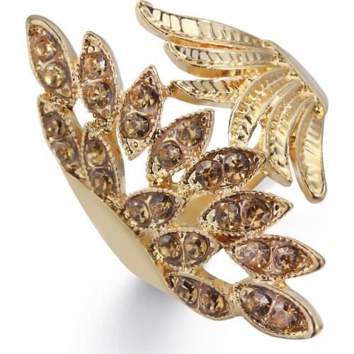 Gold-plated Large Leaf Ring Women Orange Zircon Tail Ring Ladies Birthday Party Engagement Ring Fashion Female Simple Jewelry