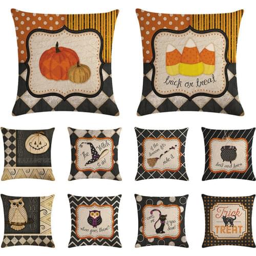 Pumpkin Witch Horror Cushion Case Happy Halloween Pillows Skull Traditional Gift For Throw Pillow Covers 18X18 Cotton Linen 1485