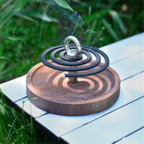 Mosquito Coil Holder Handmade Solid Wood Round Vintage Screw Hanging Ring Camping Outdoor Home Sandalwood Incense Stand Burner