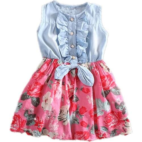 Baby Girls Clothes Kids Girl Denim Dress Bowknot Print Sleeveless Princess Dresses Party Casual Dresses ropa bebes Vestidos 1-9T