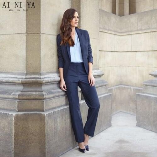 CUSTOM Navy 2 piece set women business suits ladies formal pant suits for weddings female trouser suits women work suits
