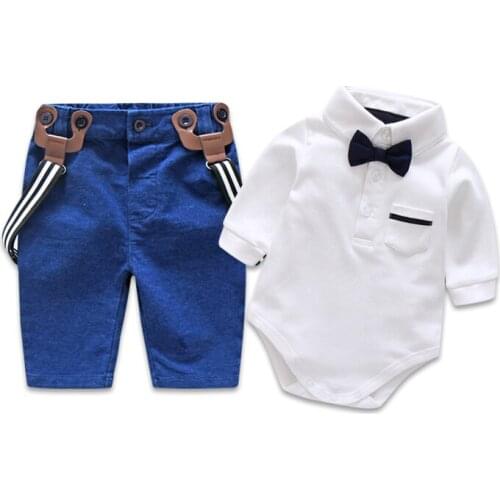 Baby Boy Clothes Set ,Infant Gentleman Long Sleeve Shirts + Pants + Suspender + Bow Tie Outfits Suits
