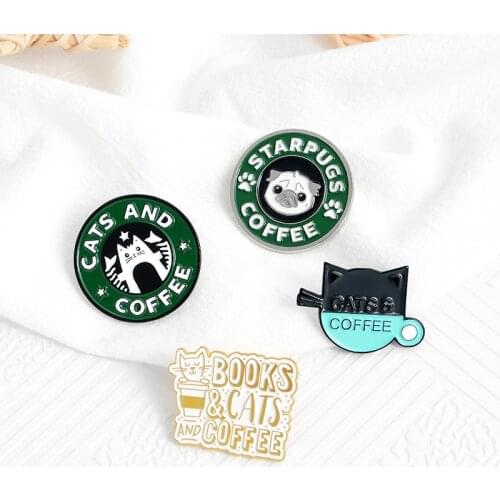 Creative cartoon round brooch cut pin animal cats coffee books badge enamel backpack lapel pin hat jewelry gift for friends