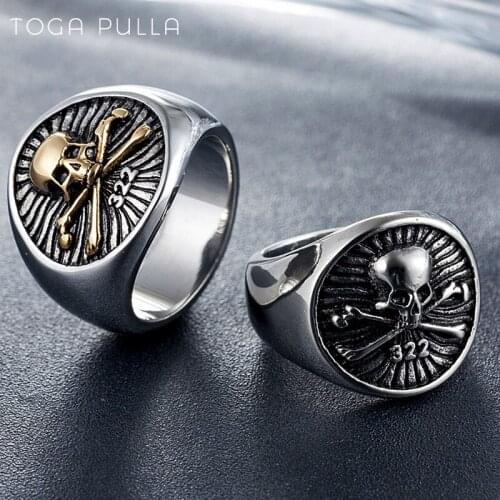 Cool 322 Skull Pirate Ring Men Boys Gold Silver Color Stainless Steel Skeleton Gothic Punk Biker Rings Unique Man HipHop Jewelry
