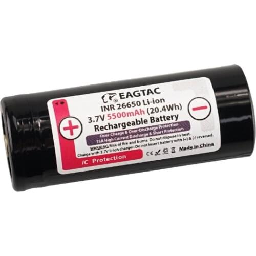 EAGTAC 26650 5500mAh 3.7V Protected Li-ion Battery (15A anode protection)