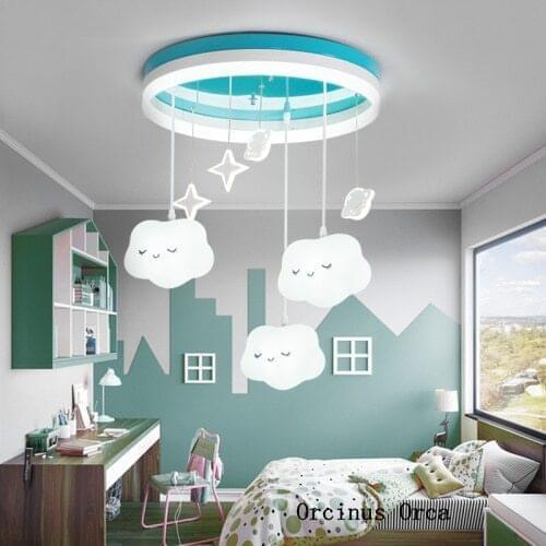 Cartoon cute white cloud chandelier Girl Bedroom childrens room lamp modern simple LED blue aircraft ceiling lamp