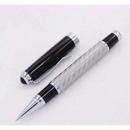 Fuliwen Carbon Fiber Fashion Roller Ball Pen with Smooth Refill , Advanced Little Silver Grid & Black Cap Advanced Writing Pen