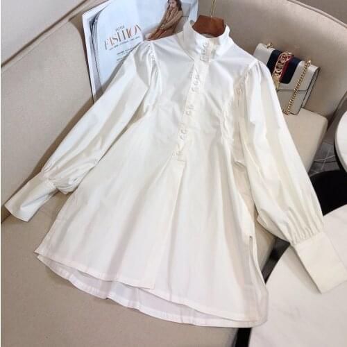 Fashion ladies 2021 new long sexy retro lantern sleeve shirt 1205