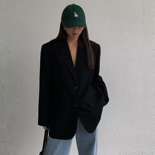 2021 Spring Autumn New Korean Loose Retro Casual Coat Women Suit Black Slim