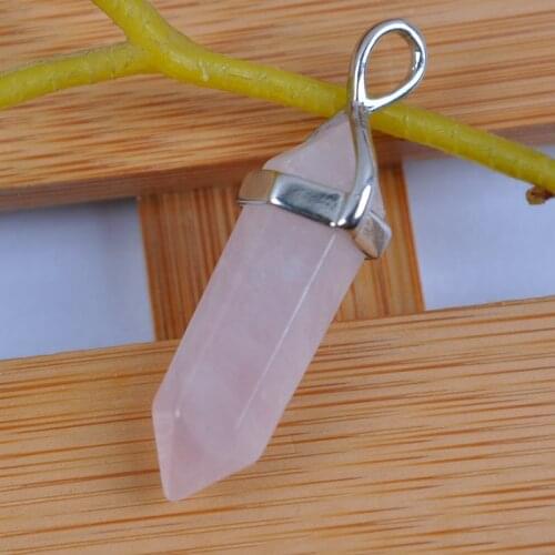 Natural Rose Crystal Bead Lucky Point GEM Pendant Jewelry S1172