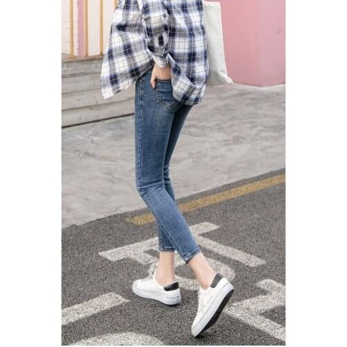 New chic jeans womens ninth pants high waist blue Korean student feet pants pencil