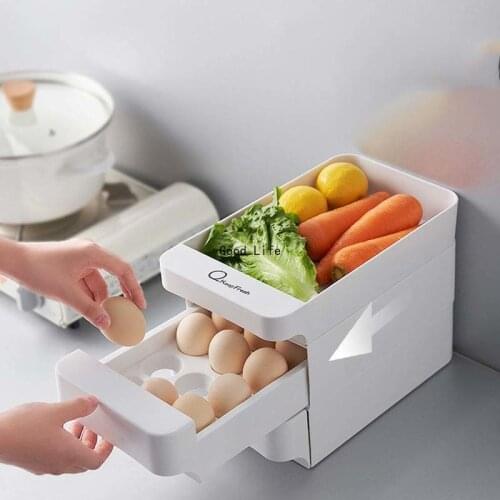 Food Organizer Egg Storage Box Refrigerator Fresh-keeping Box Kitchen Supplies Fruits and Vegetables Drawer Type Can Be Stacked