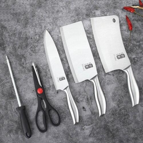 Stainless Steel Kitchen Knife Gift Set Cleaver Slicing Knife Scissors Sharpening Stick Chef Knife Kitchen Accessories Set