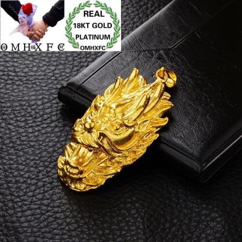 OMHXFC Wholesale European Fashion Woman Unisex Party Birthday Wedding Gift Dragon Lion Head 18KT Real Gold Charm Pendant PN74