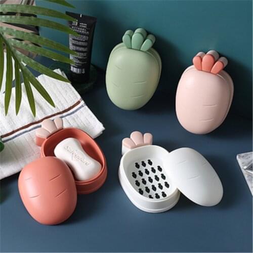 Portable Carrot Bathroom Plastic Soap Dish Soap Holder Home Nordic Creative Large Shower Travel Hiking Stand Container with Lid