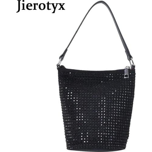 JIEROTYX Ladies Casual PU Leather Handbags Fashion Diamond Decoration Shoulder Bags Chic Totes Female Handbags Messenger Bags