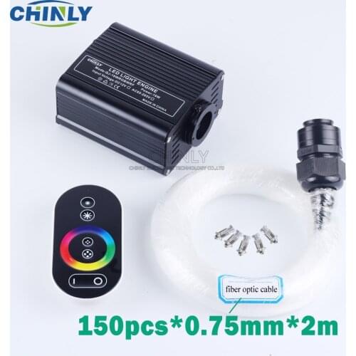 16W RGB Touch Remote LED Fiber optic light Star Ceiling Kit Lights 150pcs 0.75mm 2M Optical Fiber Car Roof Starry Lights