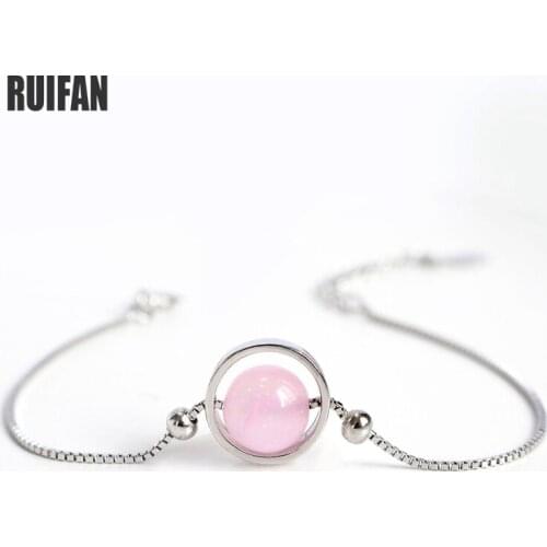 Ruifan Round Pink Crystal White Gold Color Ladies' Bracelets 100% 925 Sterling Silver Bracelet for Women Girls Jewelry YBR047