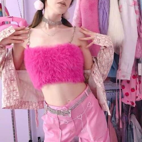 Sexy Women Pink Feathers y2k Top Cami Evening Party Cropped Feminino Sleeveless Spaghetti Strap Tube Tops Camisole Ropa Mujer