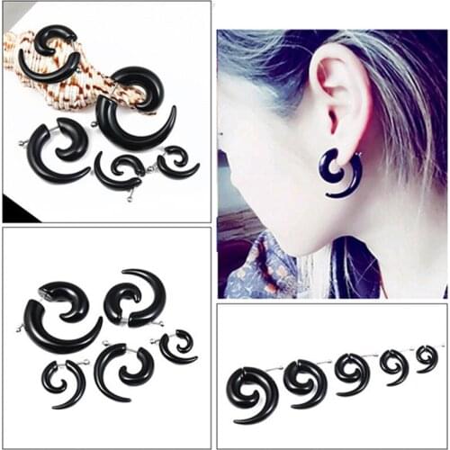 SexeMara 1pc Fashion Trendy Novelty Unisex Black Fake Spiral Snail Gothic Punk Stud Earrings for Men Women Party Jewelry Gift