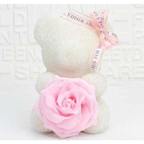 Rhinestone Foam Bear With Austin Rose Soap Flower For Valentine Gift Diamond Bear Wedding Gift Girlfriend Gift Anniversary Gift