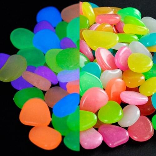 200Pcs Glow Rocks Geometric Shape Glow in Dark Multi-Color Flower Pots Color Stones for Walkways Yard Decor Luminous Stones