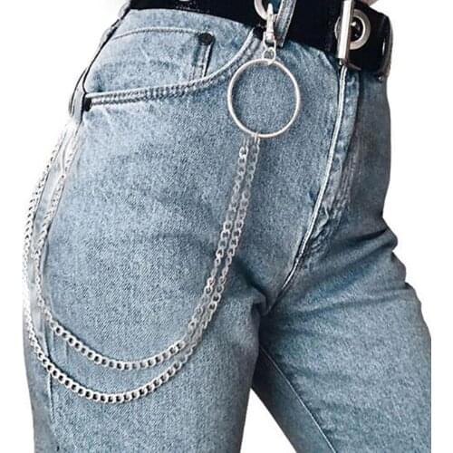2020 New Street Double Big Ring Chain Rock Punk Trousers Hipster Pant Jean Keychain Ring Clip Keyring Beads Accessories