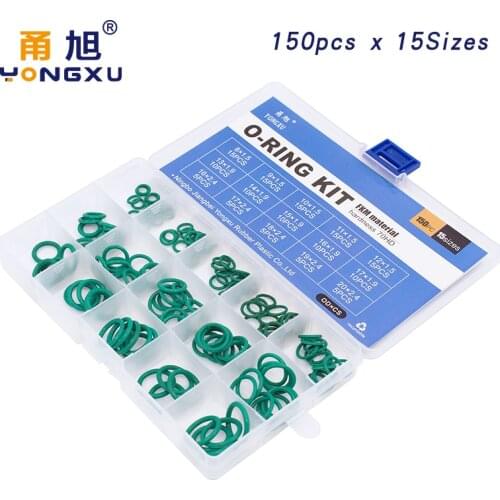 150pcs Green FKM O Rings Rubber Kit 15Sizes O ring Seal Rubber Sealing O-rings Washer Gasket O-Ring Set Assortment Set Kit Box