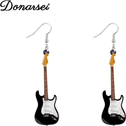 Donarsei Vintage Electric Guitar Acrylic Drop Earrings For Women Funny Music Festival Musical Instrument Dangle Earrings Party