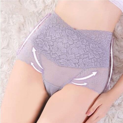 High Waist Panties Women Lace Sexy Underwear Female Floral Perspective Lingerie Briefs Underpants Plus Size Pantys M-XXL