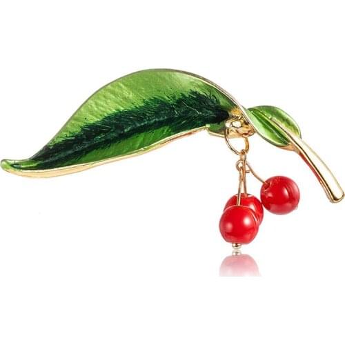 Green Leaves Cherry Brooch Corsage Rose Color Red Fruit Women Kids Brooches Hijab Scarf Pins Up Buckles Feminino