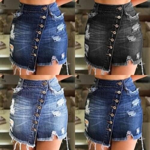 Women Skirt 2020 New Summer Fashion High Waist Ripped Denim Bodycon Pencil Mini Sexy Jean Pack Hip Skirt
