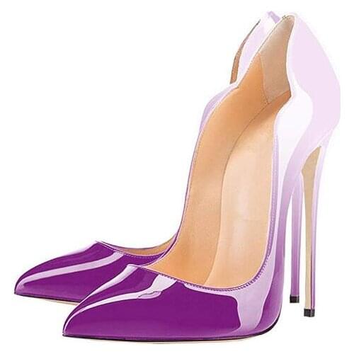 Moraima Snc Pointed Toe High Heel Shoes Woman Graident Colors Patent Leather Thin Heels Pumps Slip on Party Dress Shoe 12cm