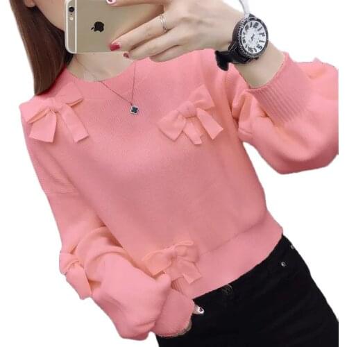 Knitwear 2021Autumn Winter New Loose Ladies Sweater Jacket Foreign Style Pullover Bow Tops Women Sweet Fresh Knitted Jumper 484