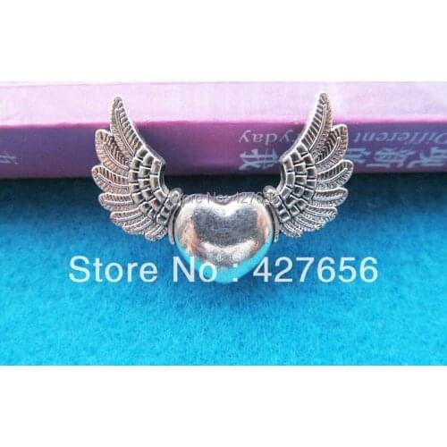 30pcs 26.40mmx35.70mm Antique Silver Heart Wing Slide Beads Connector Pendant Charm Finding,Fit Bracelet Necklace,DIY Accessory