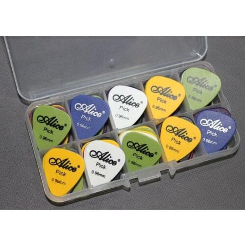 50pcs Alice Various Colors Guitar Picks Plectrum Pick Gauge 0.96mm + 10 Grid Case