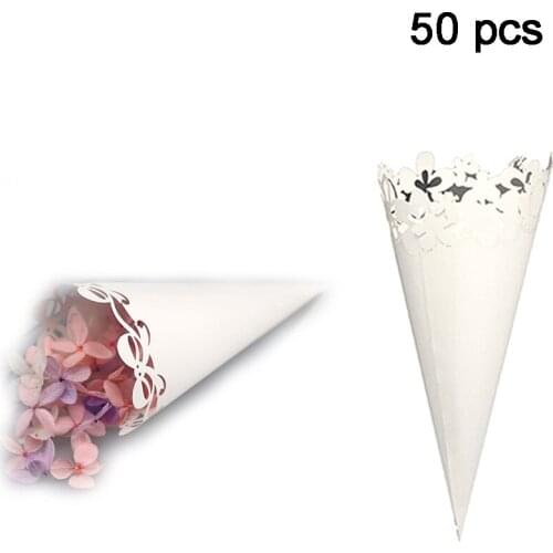 50pcs Wedding Party Confetti Cones Petal Candy Placing Wedding Favors Lace Paper Cones Sun flower/Butterfly knot Design