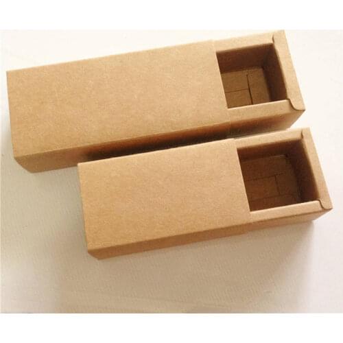 50Pcs/Lot Handmade Drawer Boxes Kraft Paper Blank Brown Long Rectangular Fashionable Wedding Festival Candy Essential Paperboard