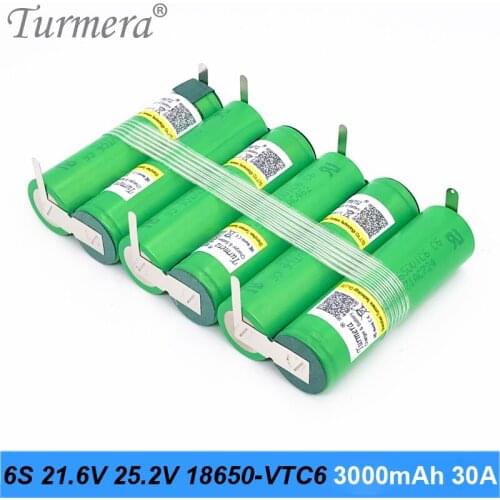6s 18650 vtc6 3000mah 30a soldering battery 21.6v 25.2v 18650 battery pack for screwdriver shurik and vacuum cleaner customized