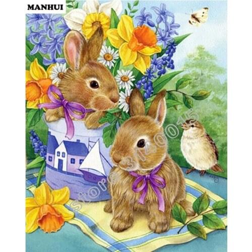 Diy Diamond painting Flower rabbit 3D square drill Diamond mosaic pasted full cross stitch Crafts Needlework ABC031
