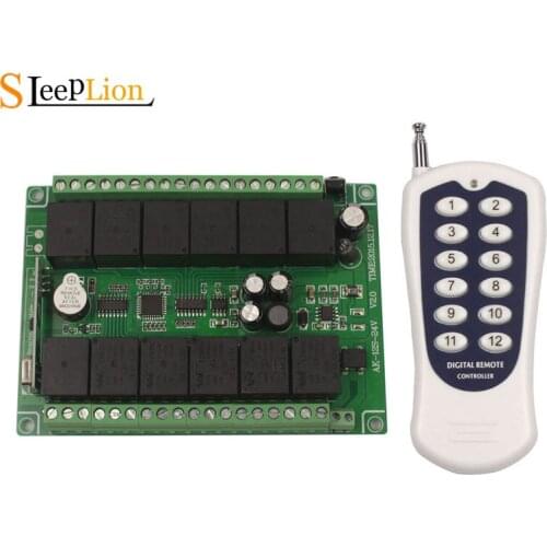Sleeplion DC 12V 12 CH Relay Wireless RF Remote Control Switch Transmitter+Receiver 12V 12 Channel Relay Module Kit