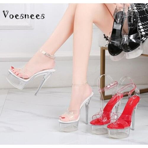 Voesnees Women Shoes Transparent Sandals Women Waterproof Platform High Heels 14cm 2020 Fashion Female Catwalk Pole Dance Shoes