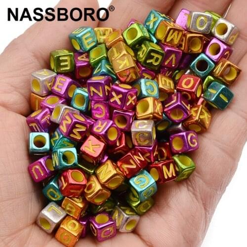 6mm Plating Colorful Cube Acrylic Beads Mixed Letter Loose Spacer Beads For Jewelry Making Diy Accessories Bracelet Necklace