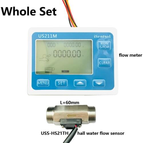 US211M Digital Water Flow Meter and USS-HS21TH SUS304 Stainless Steel Sensor1-30L/min Hall Water Flow Sensor Reader Dijiang