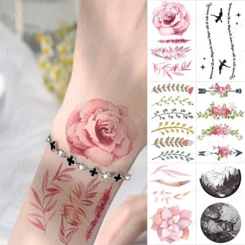Long Lasting Waterproof Temporary Tattoo Stickers Rose Flower Leaf Animal Girl Flash Minimalist Tatto Children Fake Tatoo