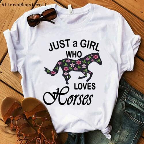 Just a Girl print horse t shirt Women T-Shirts casual fashion funny t-shirt white Tops women short sleeve girl horse tshirt